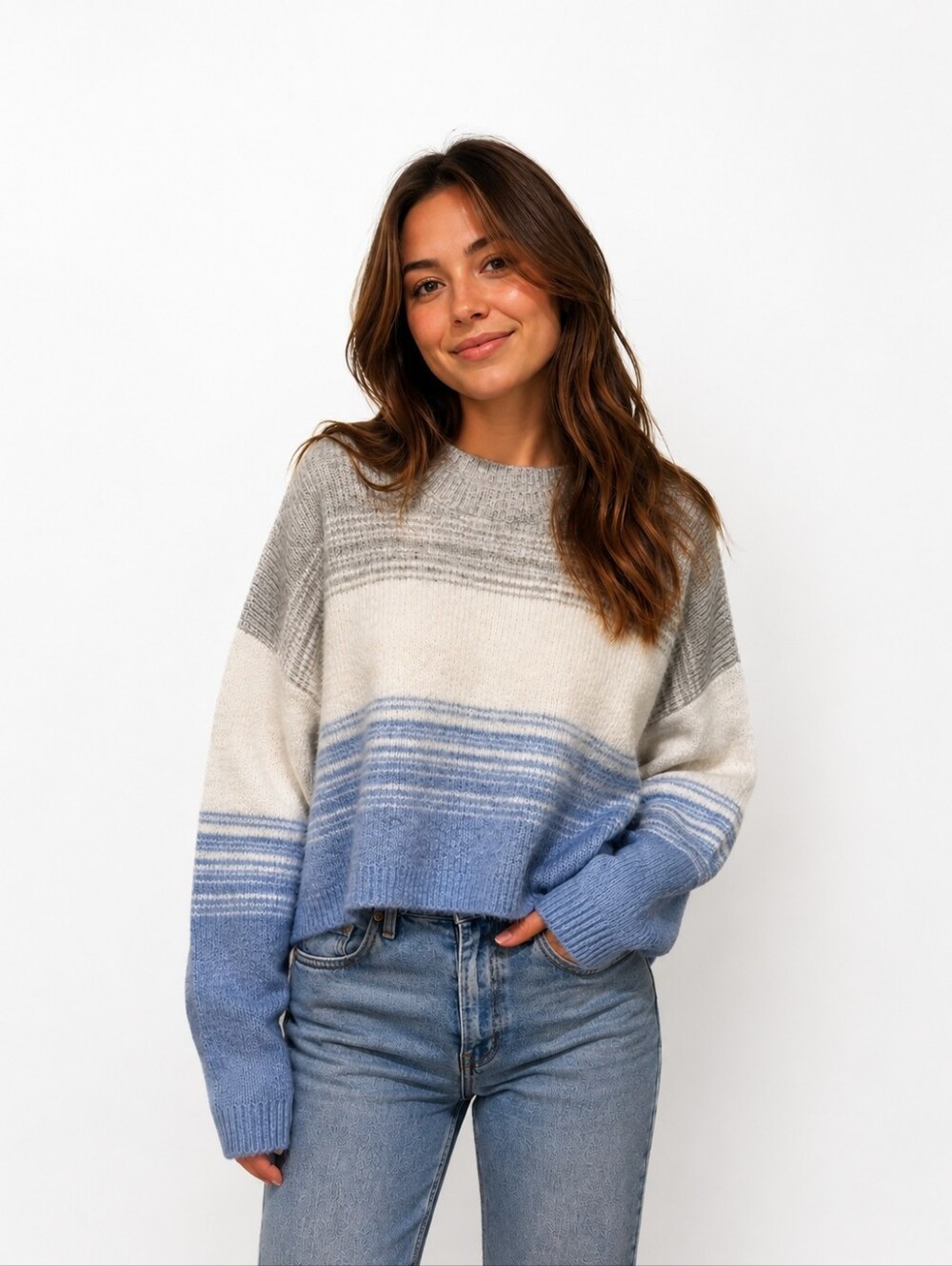NWT- Adyson Parker Ombre Stripe Pullover Scoop Neck Sweater Women's Size Medium
